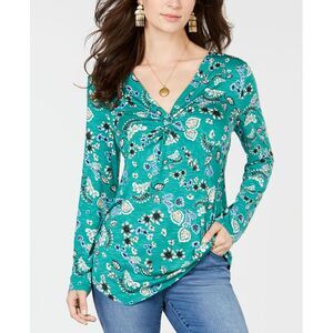 Style & Co V Neck Twist Front Floral Print Top